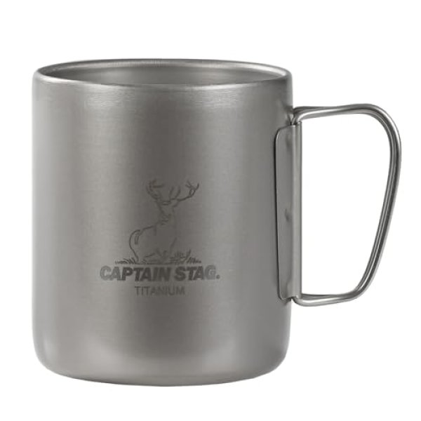 画像1: キャプテンスタッグ(CAPTAIN STAG) アウトドア コップ マグ カップ タンブラー ダブルマグカップ 450ml 折りたたみハンドル 中空構造 軽量 チタン製 日本製 燕三条産 UH-4506 [ B0CX4GTKZ1 / 4560464292176 / UH-4506 ] (1)