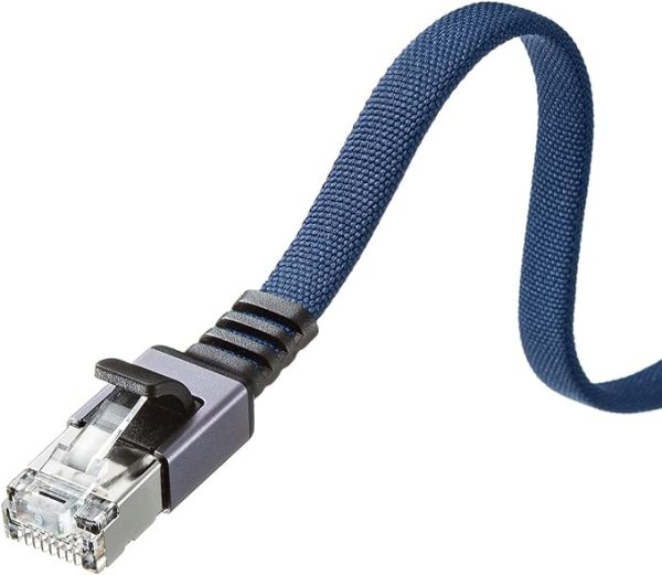 画像1: サンワサプライ LANケーブル CAT6A メッシュフラット メタルコネクタ 10Gbps/500MHz ギガビット イーサネットケーブル ツメ折れ防止 RJ45コネクタ (10m) ブルー KB-FL6AME-10BL [ B09N6SVKP2 / 4969887767184 / KB-FL6AME-10BL ] (1)